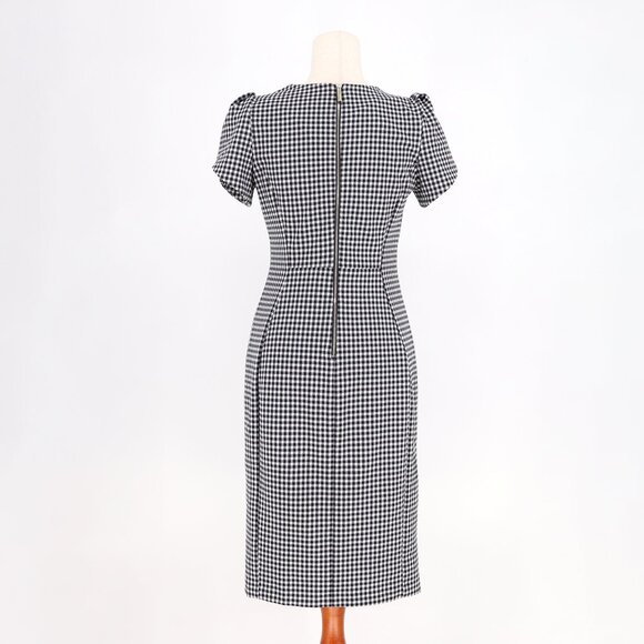 CALVIN KLEIN Navy Gingham Check Tulip Sleeve Sheath Dress Size 6 - Picture 5 of 8